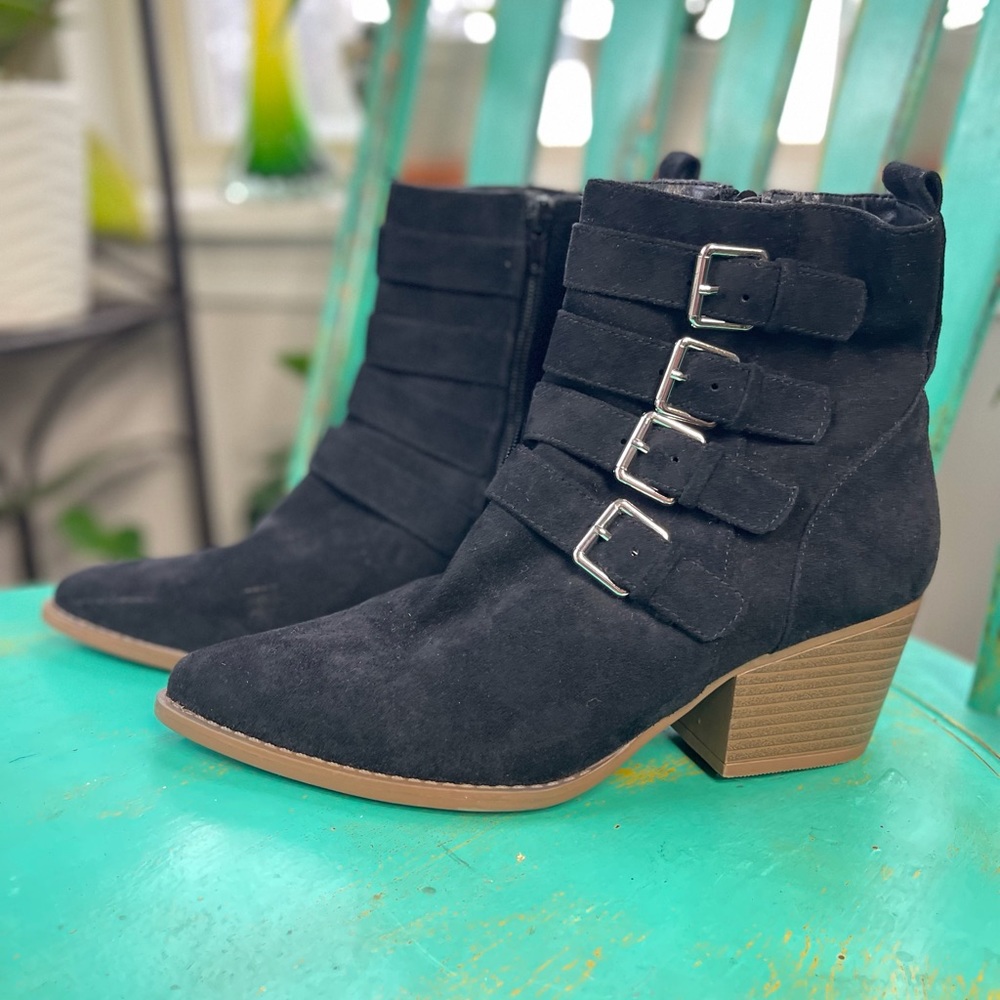 Black Vegan Suede Ankle Boots - Size 10